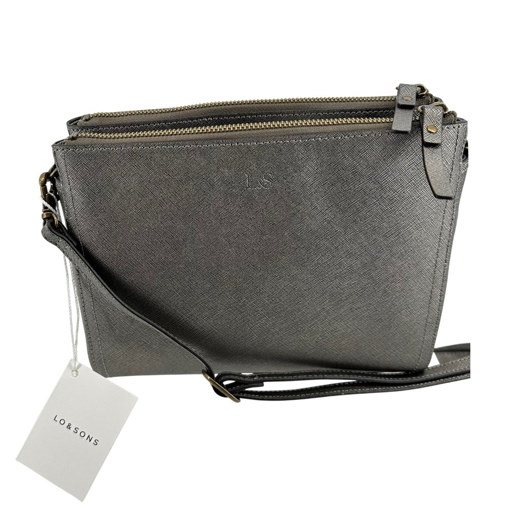 Lo & Sons Pearl Crossbody Bag Small Gunmetal Grey Saffiano Leather Minimalist